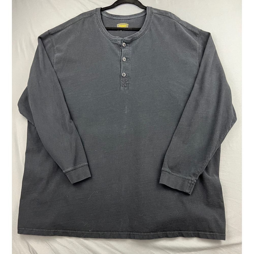 Foundry Henley Shirt Mens 4XLT Long Sleeve Black Cotton Casual Big & Tall